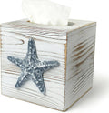 Coastal Tissue Box Cover Wooden Retro with Sliding Bottom Panel Beach Decor for Bathroom Bedroom Living Room,Starfish Decor Suitable for Coastal Gifts Beach House Gifts