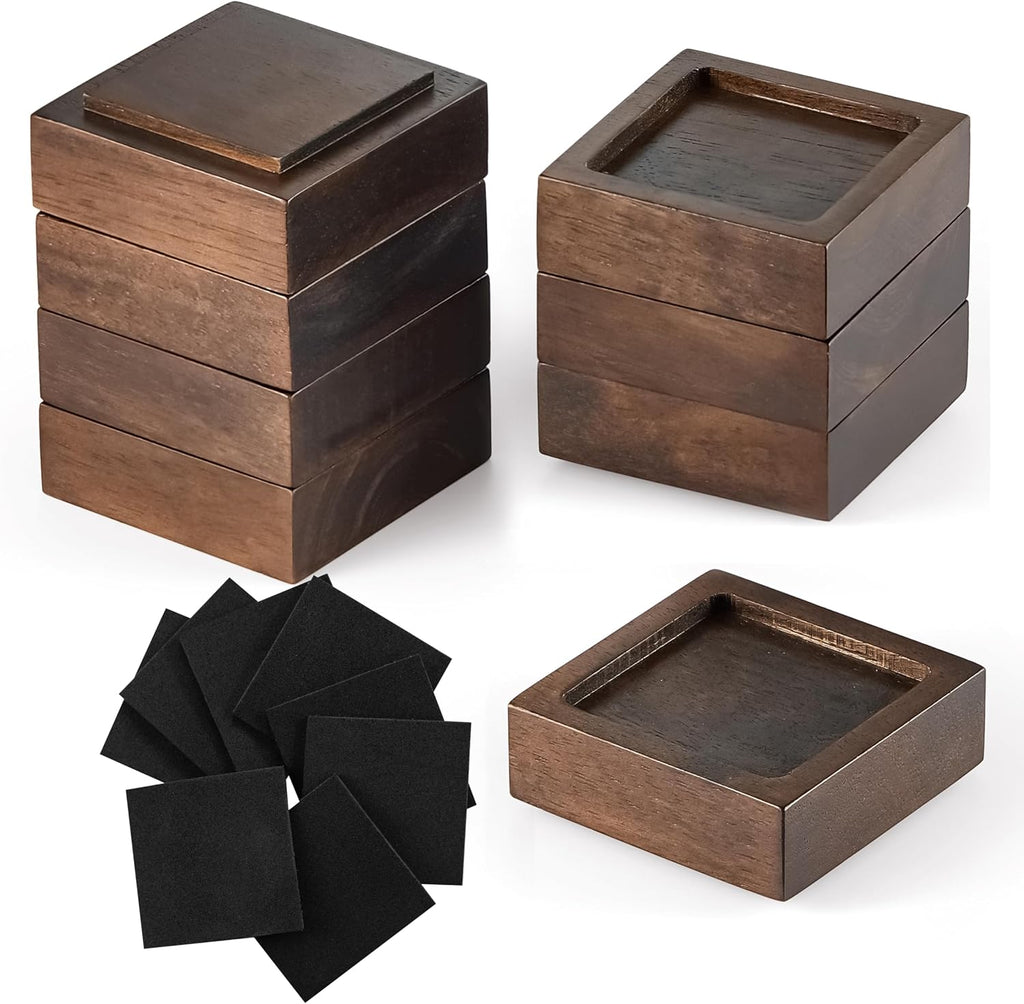FASONLA Bed Risers, Furniture Risers (Set of 8) Lifts Height 1", 2", 3" or 4", Solid Natural Wood Risers, Non-Slip Recessed Hole to Heavy Bed/Furniture (Walnut Color)