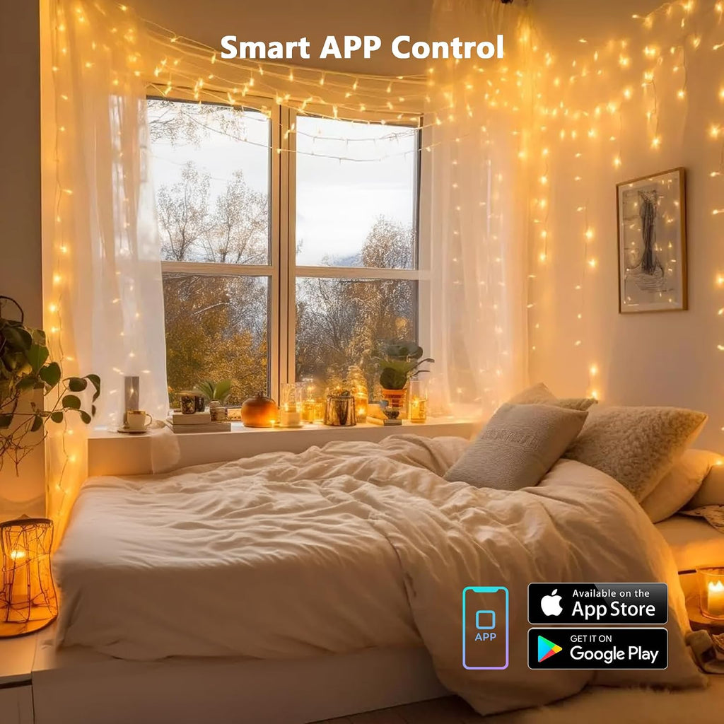 BrizLabs Smart Christmas Lights, 66 ft 200 LED Mini Warm White Light String