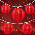 YULETIME Red Lantern String Lights, 10 ct 3" Dia 7.6 ft White Wire Plug-in