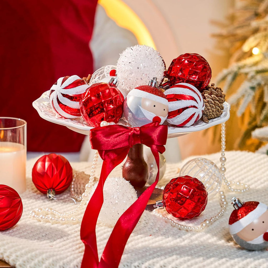 JORNOY 16CT 2.36 Inch Christmas Tree Ornaments, Red & White