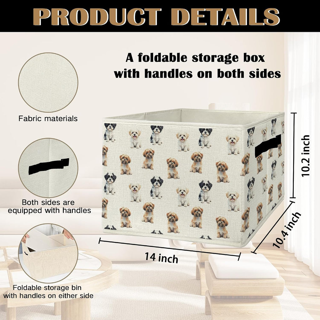 Shih Tzu Gifts Storage Bins & Boxes with Handles, Dog Foldable Basket for Organizing Dog Lovers Owners Women, Shih Tzu Christmas Storage Laundry Hampers for Bedroom Bathroom Clothes Toys Books