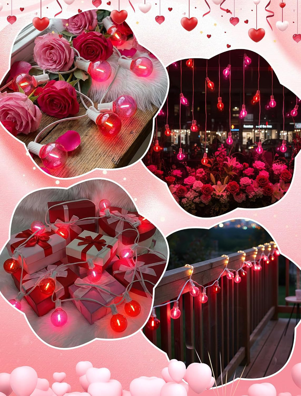 25 Pack G40 LED Red and Pink Replacement Light Bulbs, Shatterproof G40 LED Globe Lights Bulbs for Outdoor Patio String Lights Valentine's Day Party Christmas Decor, E12 C7 Candelabra Base, 2700K