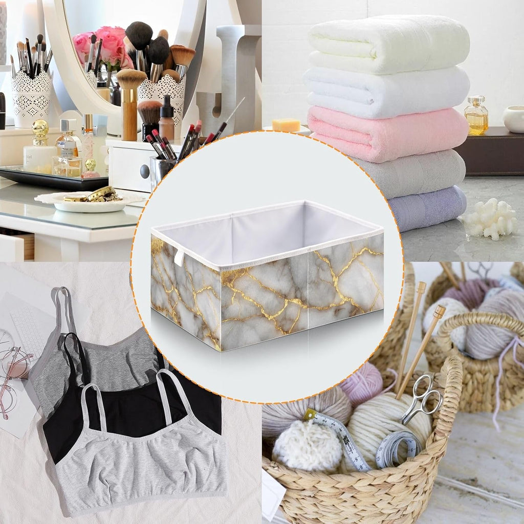 Gold Marble Pattern Cube Storage Bins Collapsible Fabric Storage Baskets