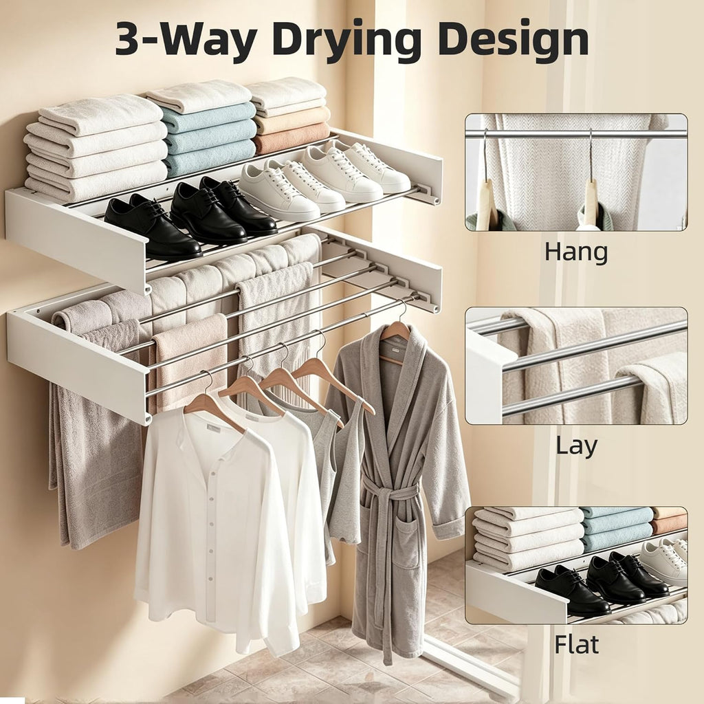 Wall Mounted Drying Rack 32" Foldable Space Saving for Laundry Room