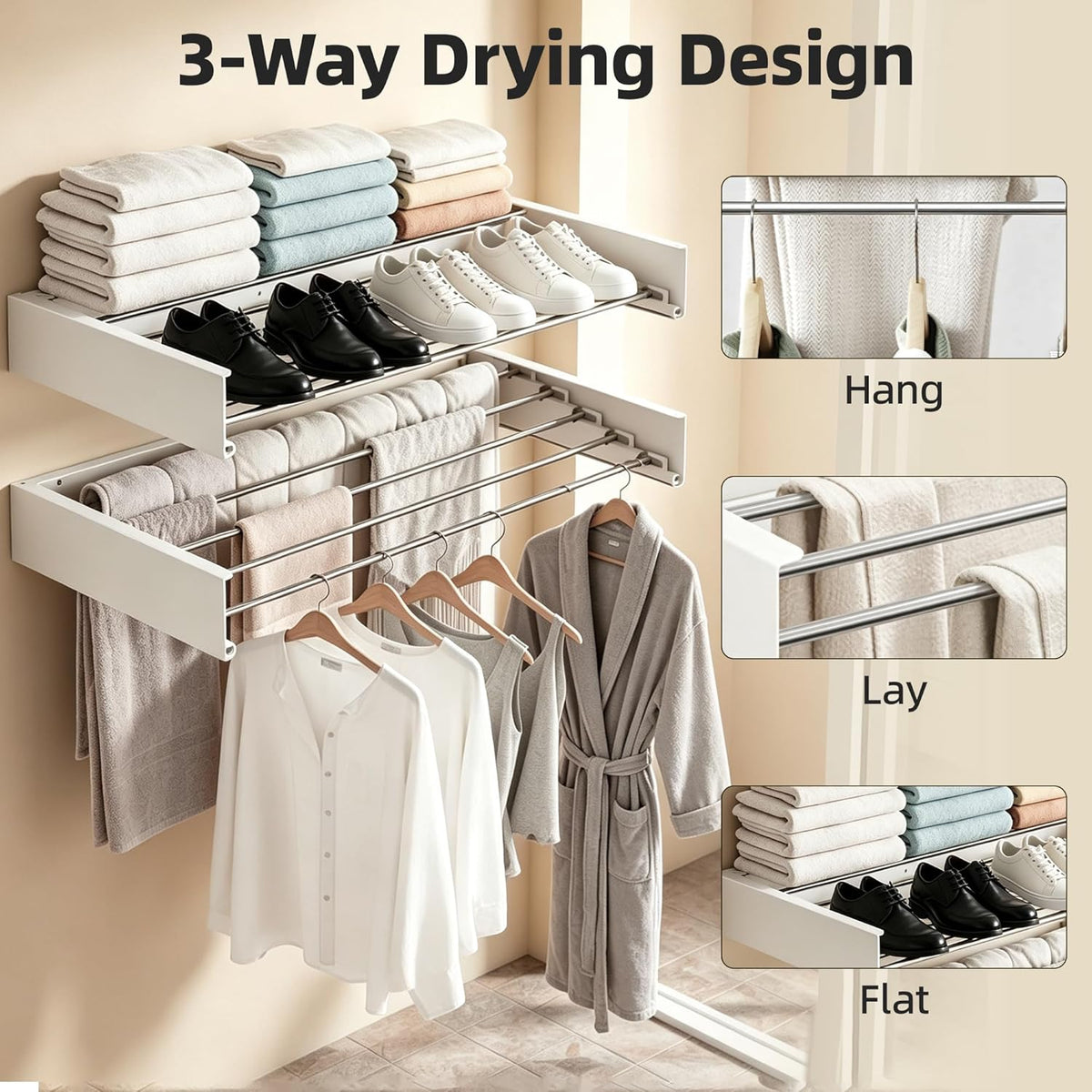 Wall Mounted Drying Rack 32" Foldable Space Saving for Laundry Room