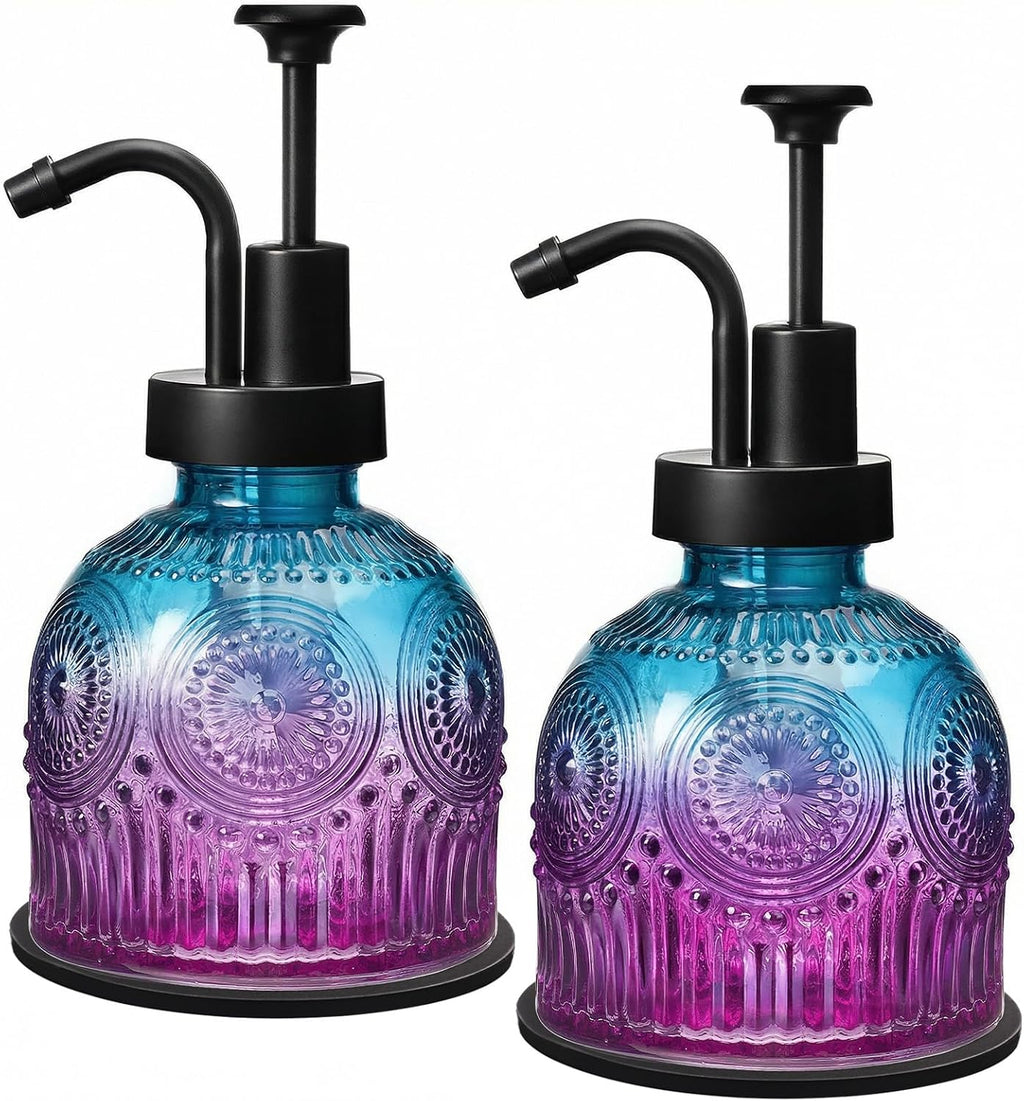 SheeChung 8oz Halloween Glass Soap Dispenser with Black Pump, Purple,2 Pack