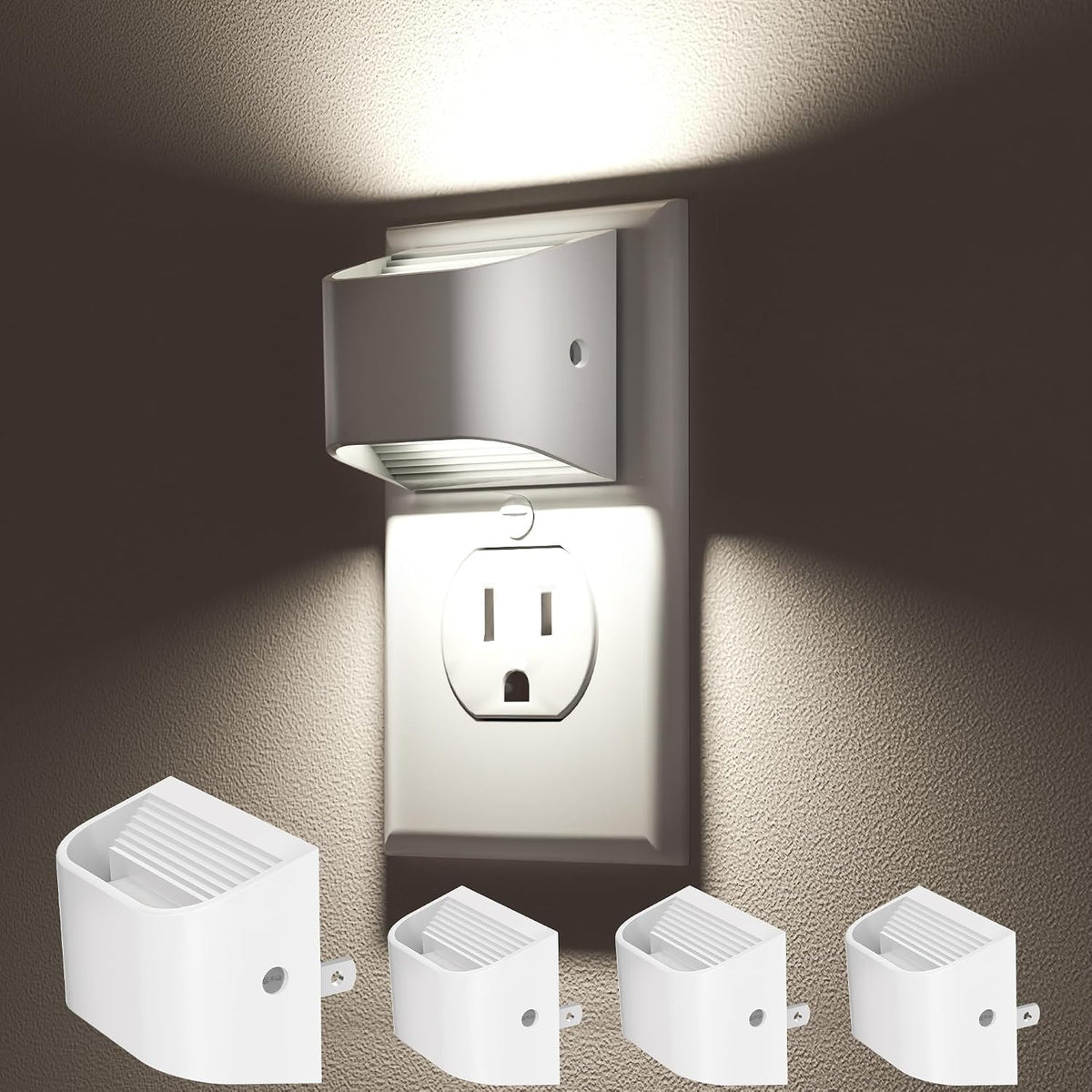 VOLISUN LED Night Light Cool White, 4 Pack Up and Down Night Lights Plug into Wall with Dusk to Dawn Light Sensor, 6000K Nightlight for Hallway, Bedroom, Bathroom, Kitchen White