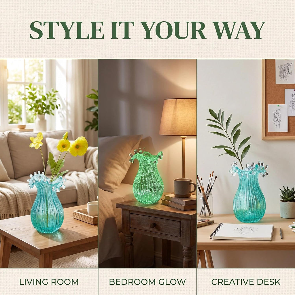 QFkris Luminous Blown Glass Vase for Flowers Decorative Centerpieces