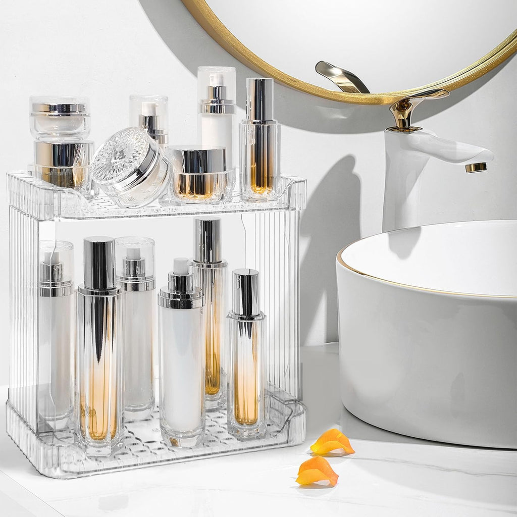 Bathroom Counter Organizer Cosmetics Skincare Organizers-2 Tier-Clear