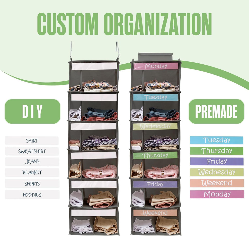 Kids Clothes Organizer, Weekly Clothes Organizer for Kids, 6 Shelf, Grey