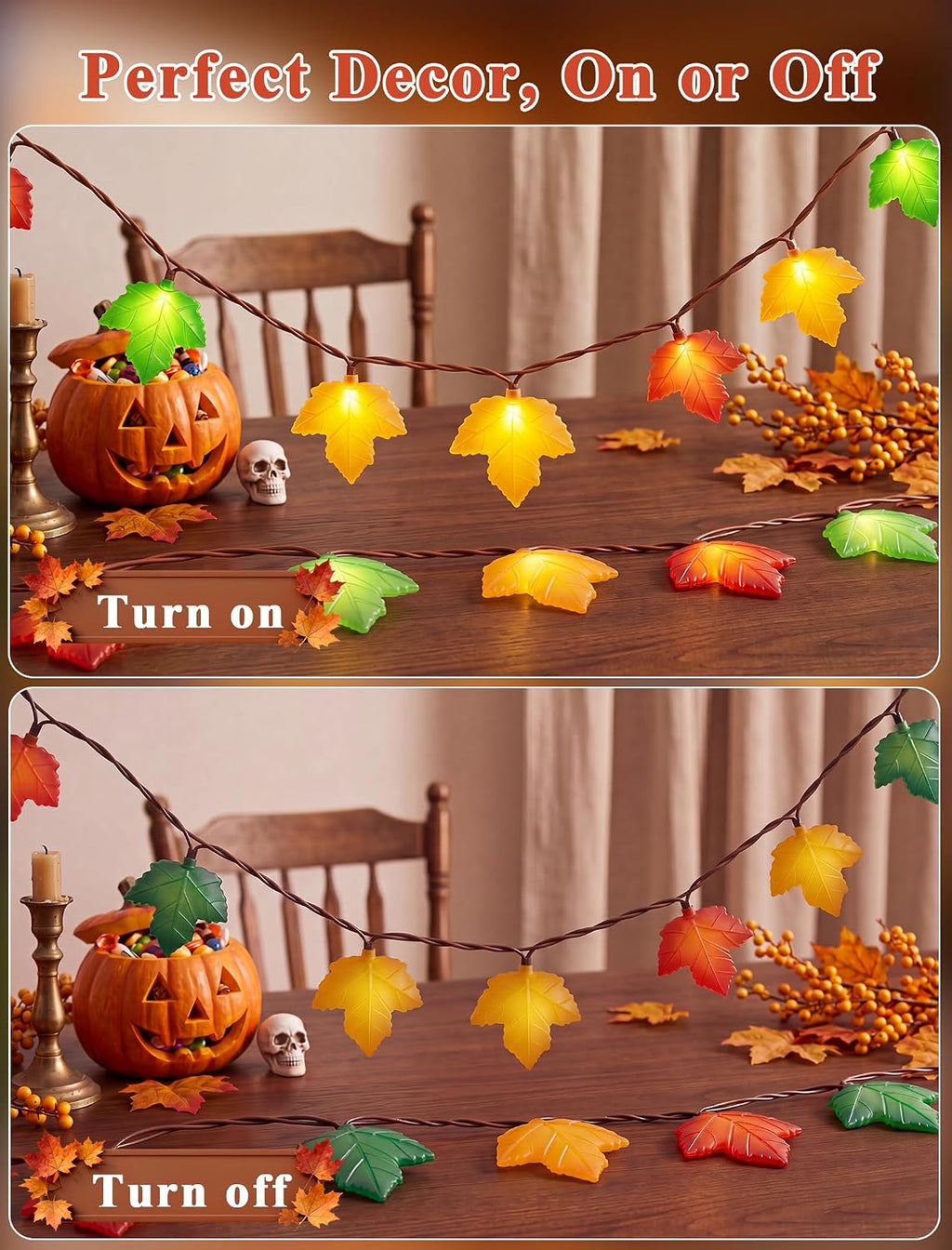 Fall Decor String Lights, 12FT 20 LED Thanksgiving Leaf Lights Plug in