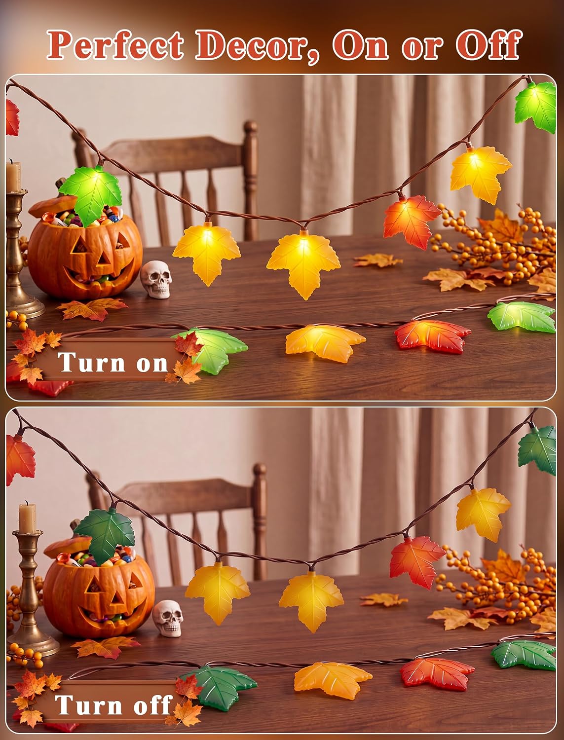Fall Decor String Lights, 12FT 20 LED Thanksgiving Leaf Lights Plug in
