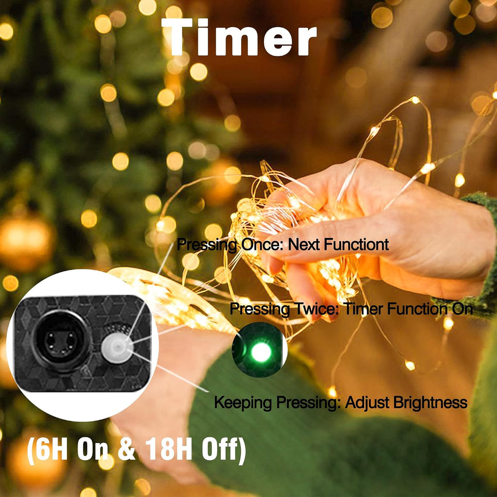 33FT 100 LED Plug in Fairy Lights with 13 Modes & Timer, Warm White