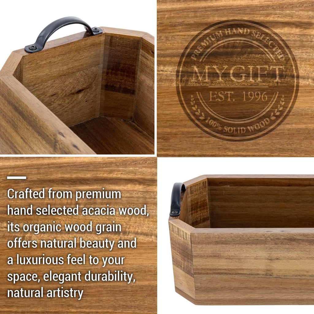 MyGift Wood Bathroom Tray Toilet Tank Organizer Caddy Metal Handles