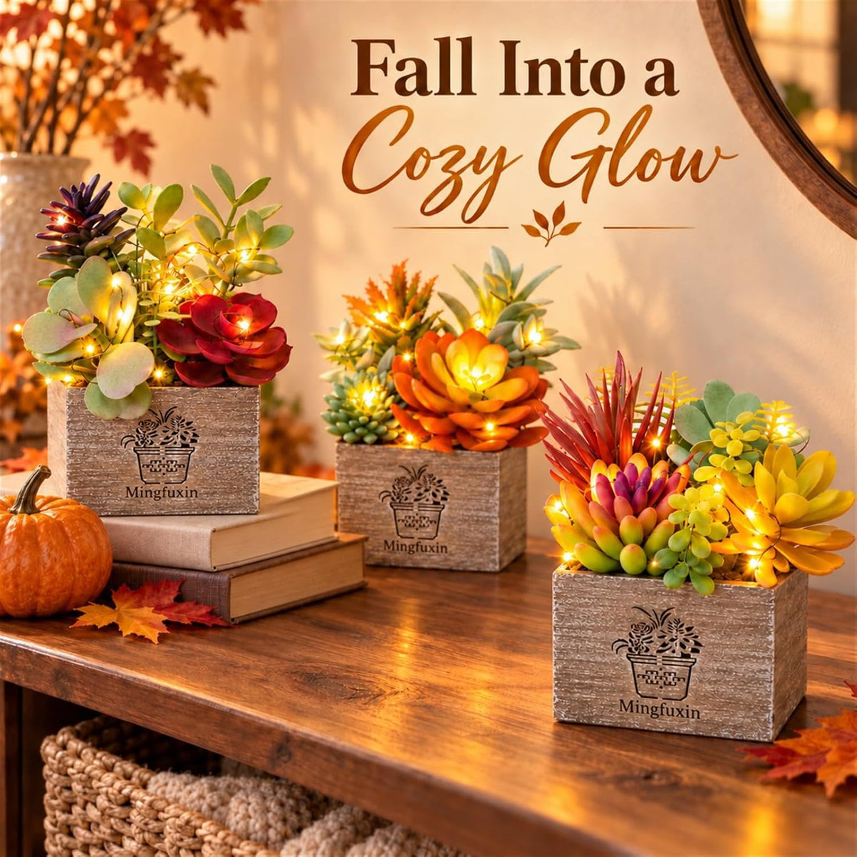 Succulents Plants Artificial Fake Plants with Lights for Bathroom Decor