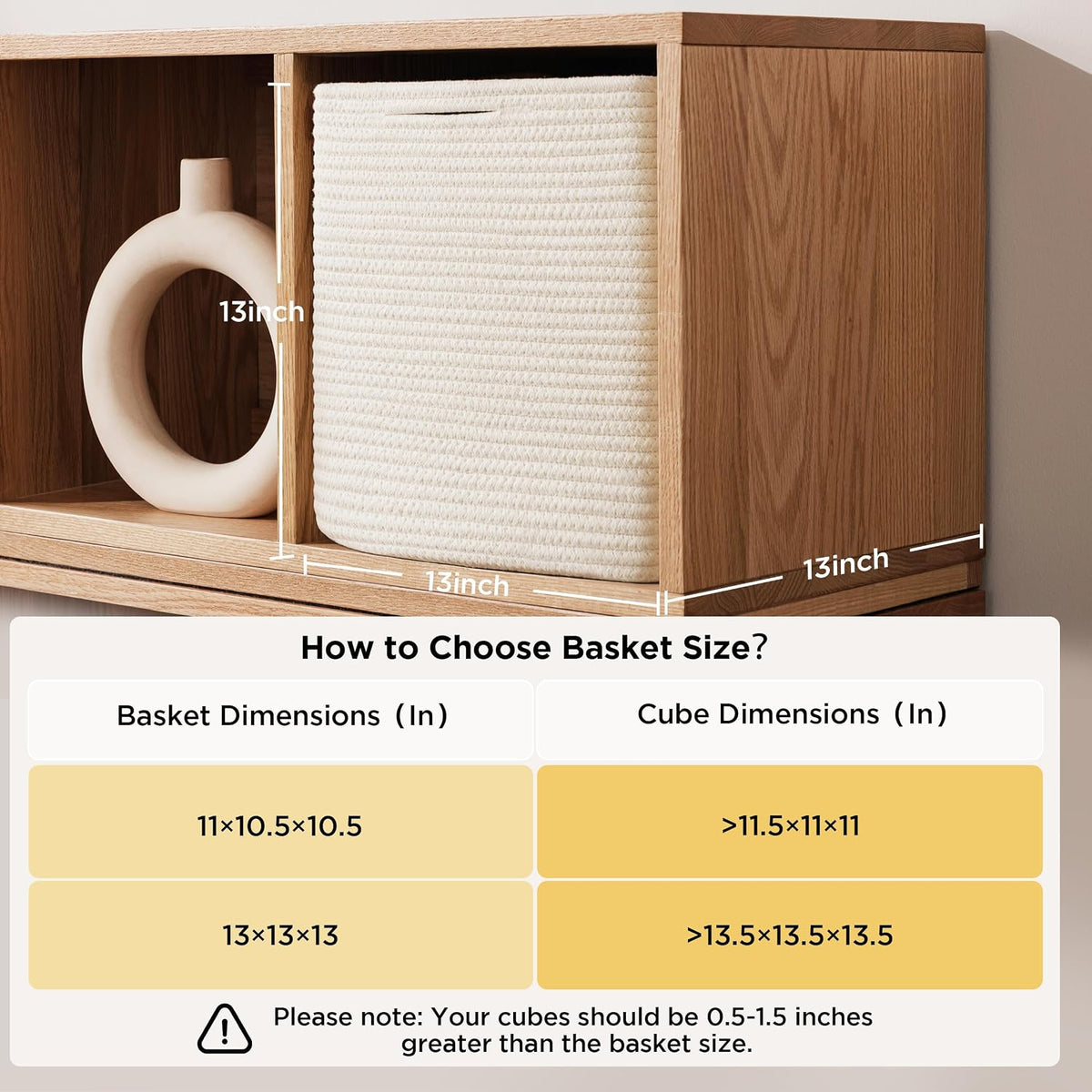 joybest 13inch Cube Storage Bins, Cotton Rope Woven Organizer Basket