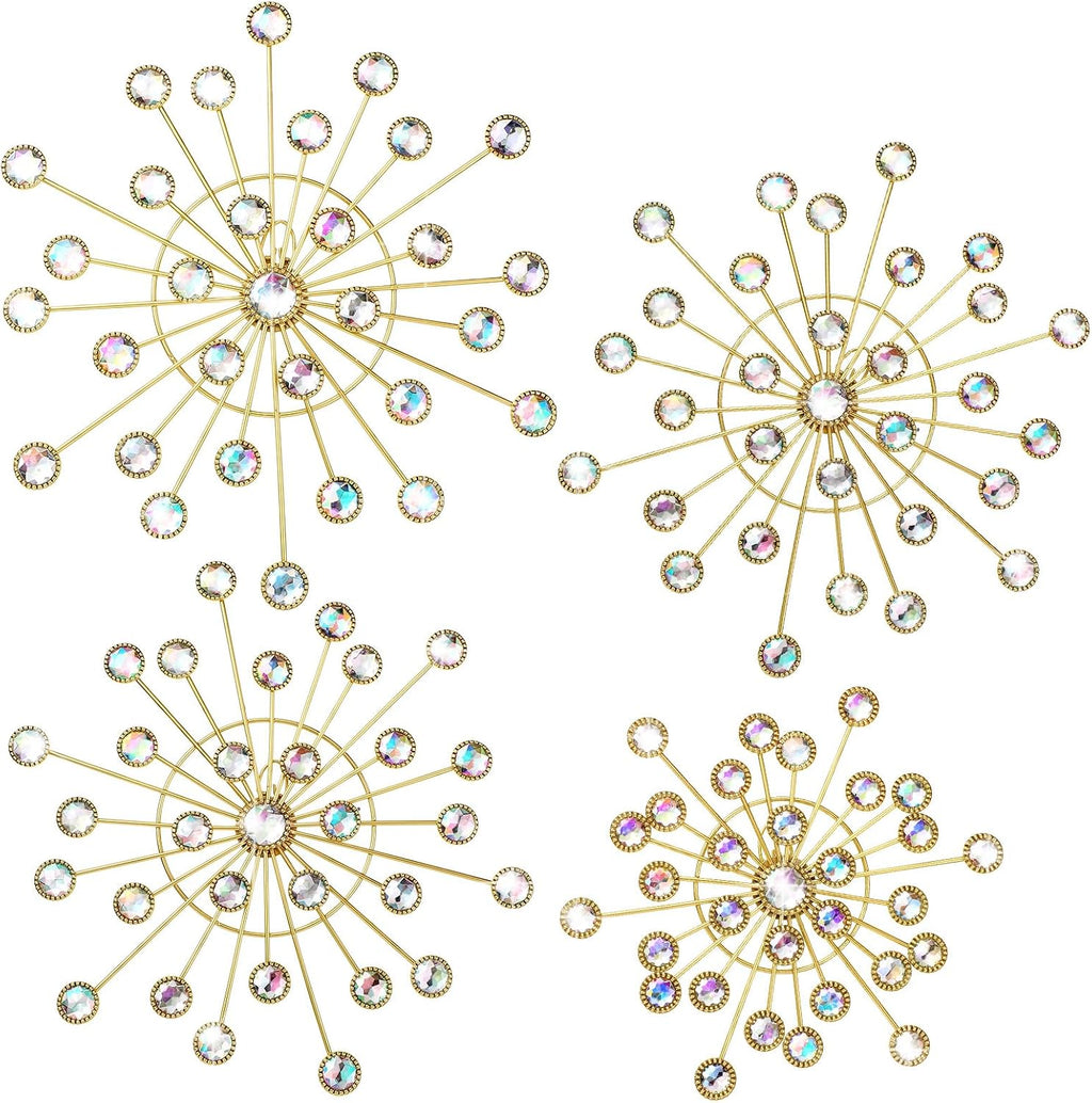 Blulu 4 Pcs Starburst Whimsy Wall Decor, Bling Metal Wall Art