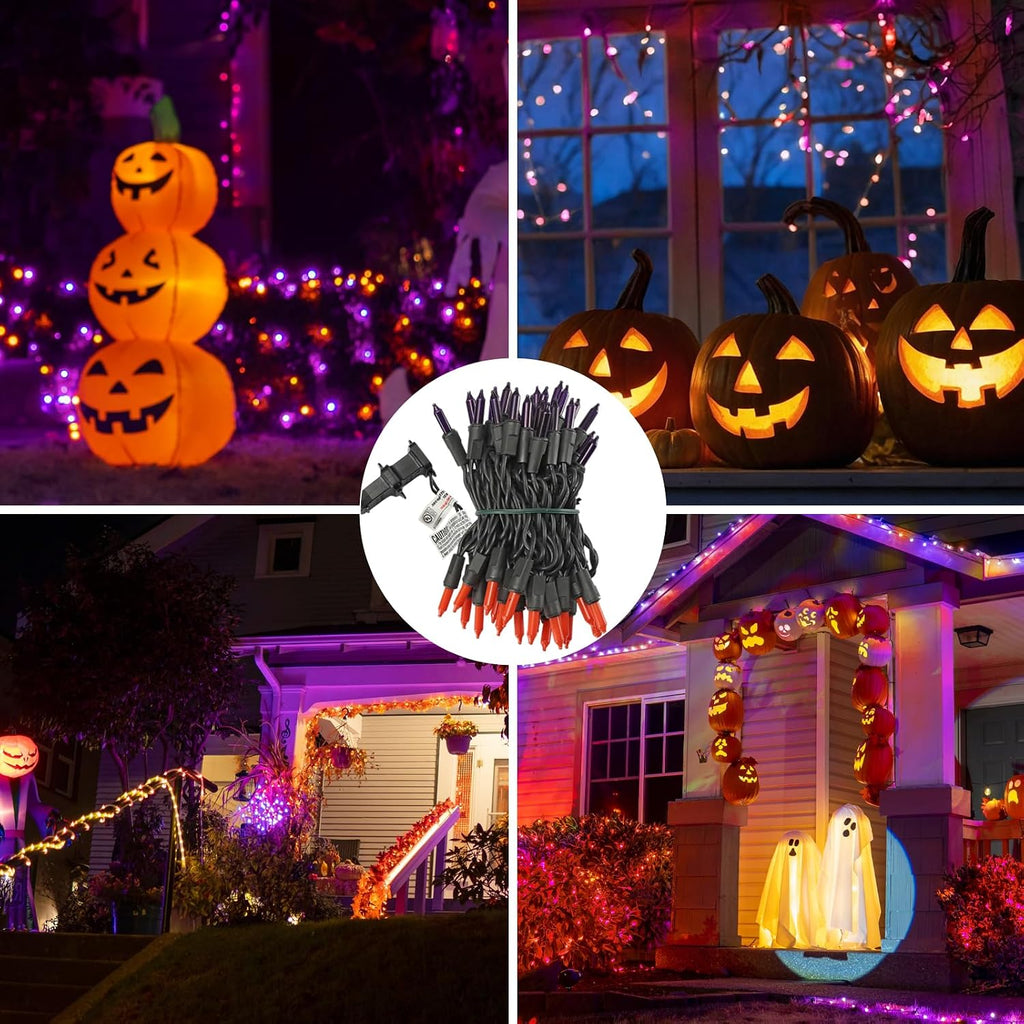 Brillarlights Halloween Purple Orange String Lights Plug in, 21FT 100 Count Mini Incandescent Black Cord, Connectable Spooky Tree Lights for Mantle, Porch, Yard Decor