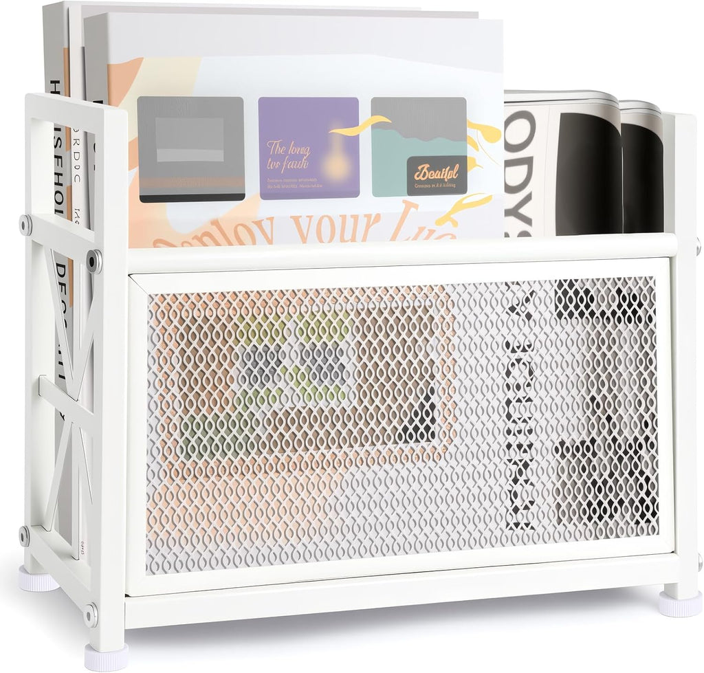 Magazine Rack & Holder – Multi-Purpose Storage Organizer for Magazines, Books, Newspapers, Mail, Tablets | Sturdy White Basket for Home, Office, Bathroom | Sleek Design & Easy Assembly
