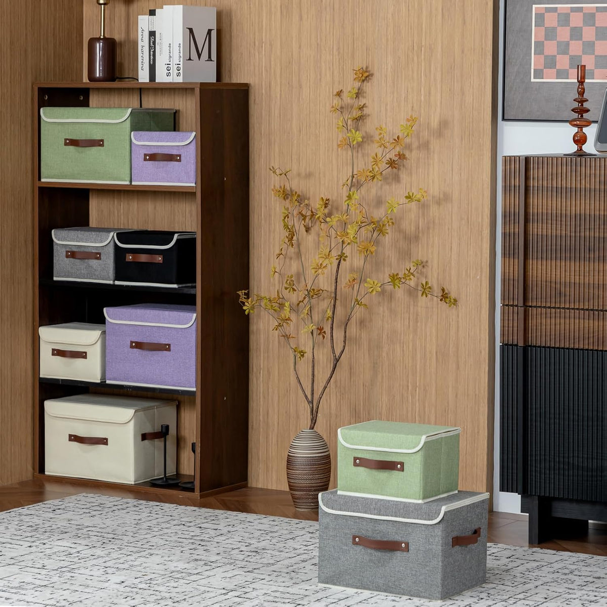 Storage Bins Box with Lids Decorative Cotton Linen Fabric Baskets