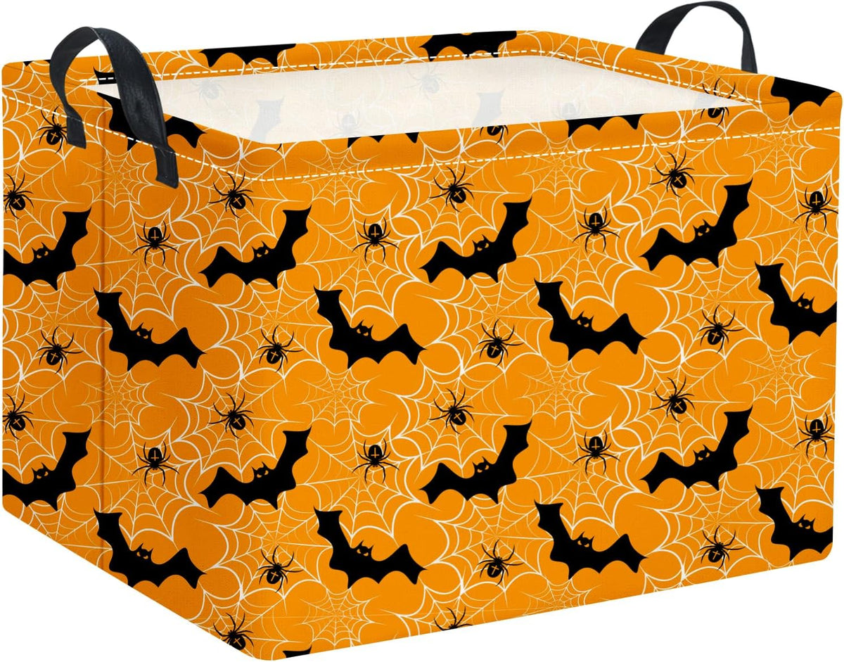Halloween Basket Cute Baskets for Kids Pumpkin Basket Rectangular Storage Bin Organizer Box Room Decor(Yellow Spider Web)