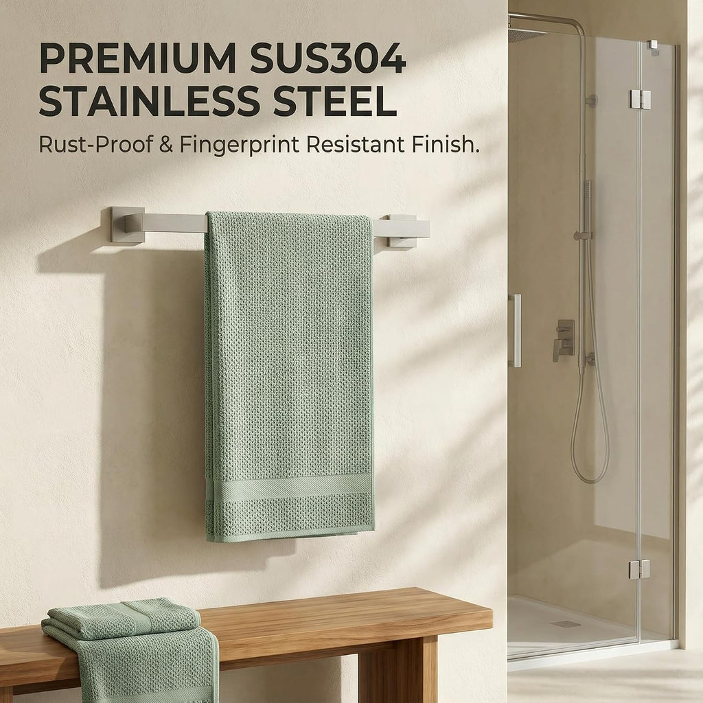 5-Piece Bathroom Hardware Set, 23.6 in Towel Bar, Brushed Nickel