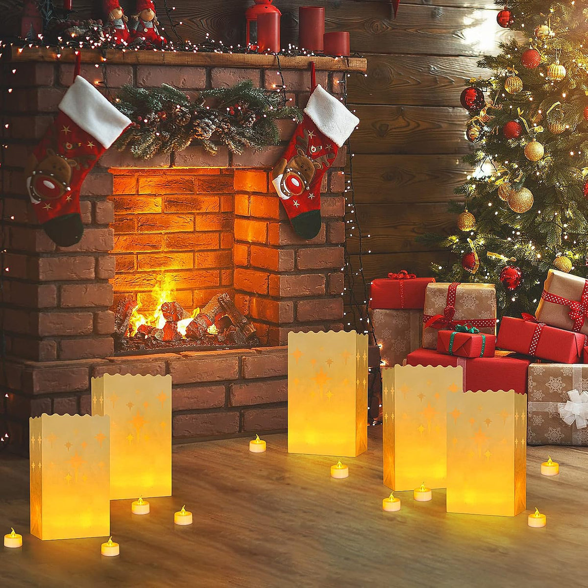 AceList 50 Set LED Candles with Luminaries Bags,Paper Luminary Bags Flickering Tea Light Battery Operated for Wedding Party,Halloween,Christmas,Decoration- Meteor