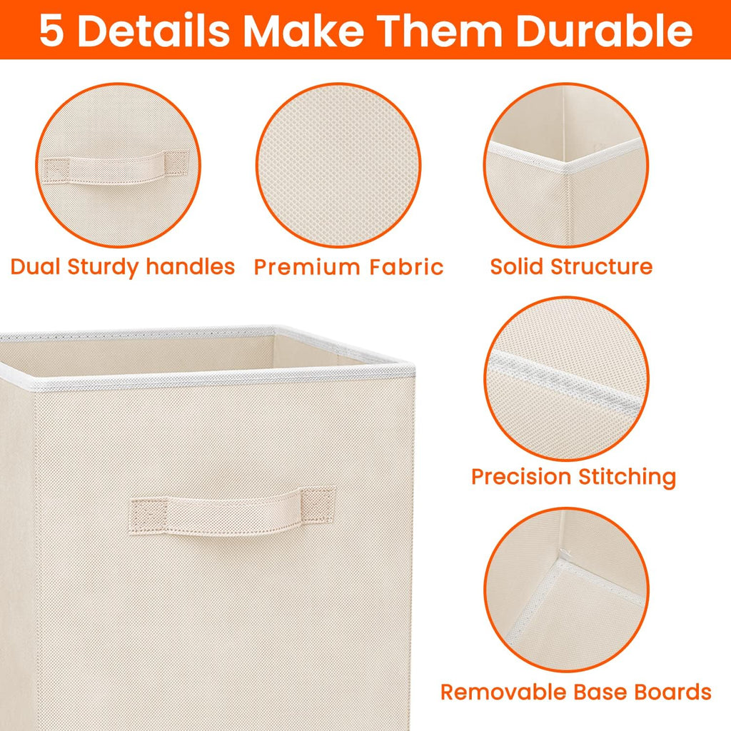 Criusia Large Storage Cubes - 13 Inch Heavy Duty Fabric Storage Bins for Shelves Closet, Cube Organizer - 8 Pack Collapsible Cube Storage Bins Baskets for Organizing Clothes Blankets Toys (Beige)