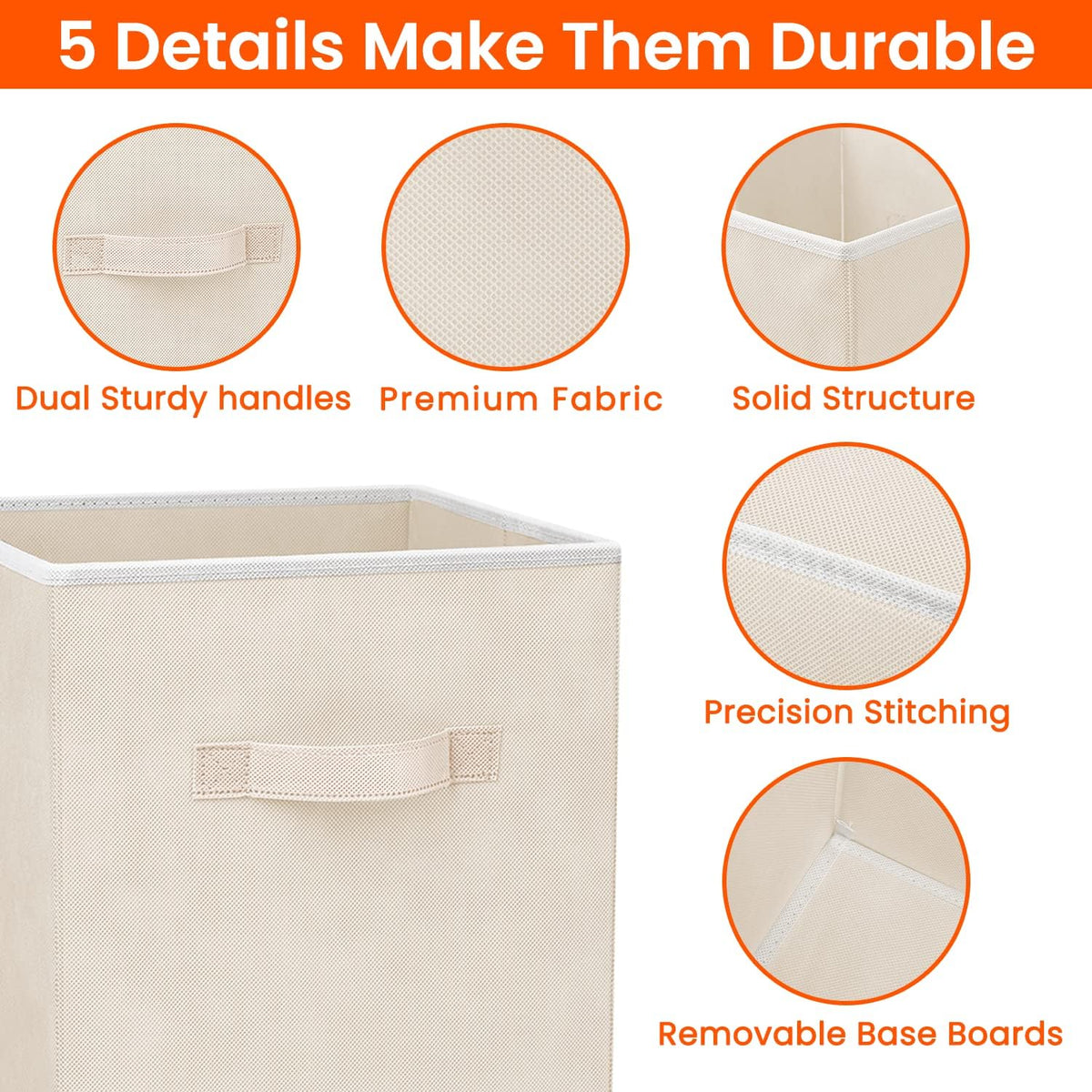 Criusia Large Storage Cubes - 13 Inch Heavy Duty Fabric Storage Bins for Shelves Closet, Cube Organizer - 8 Pack Collapsible Cube Storage Bins Baskets for Organizing Clothes Blankets Toys (Beige)