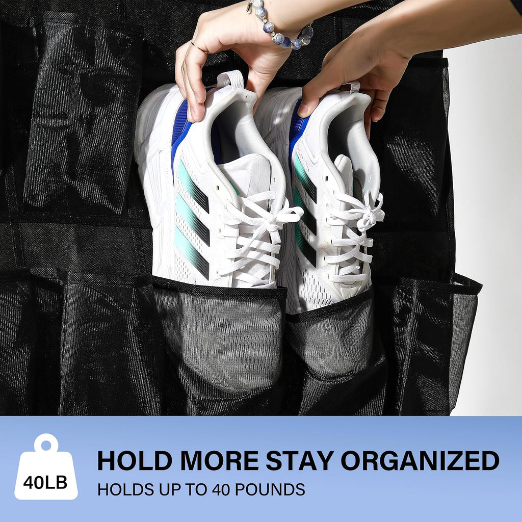35 Pocket Over Door Shoe Organizer with 4 Metal Hooks（White）