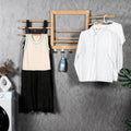 Wall Mounted Drying Rack - Clothes Drying Rack Wall Mounted for Laundry - 20 INCH - with 5 Hooks and 8 arms - 80 lbs Capacity - Natural Bamboo