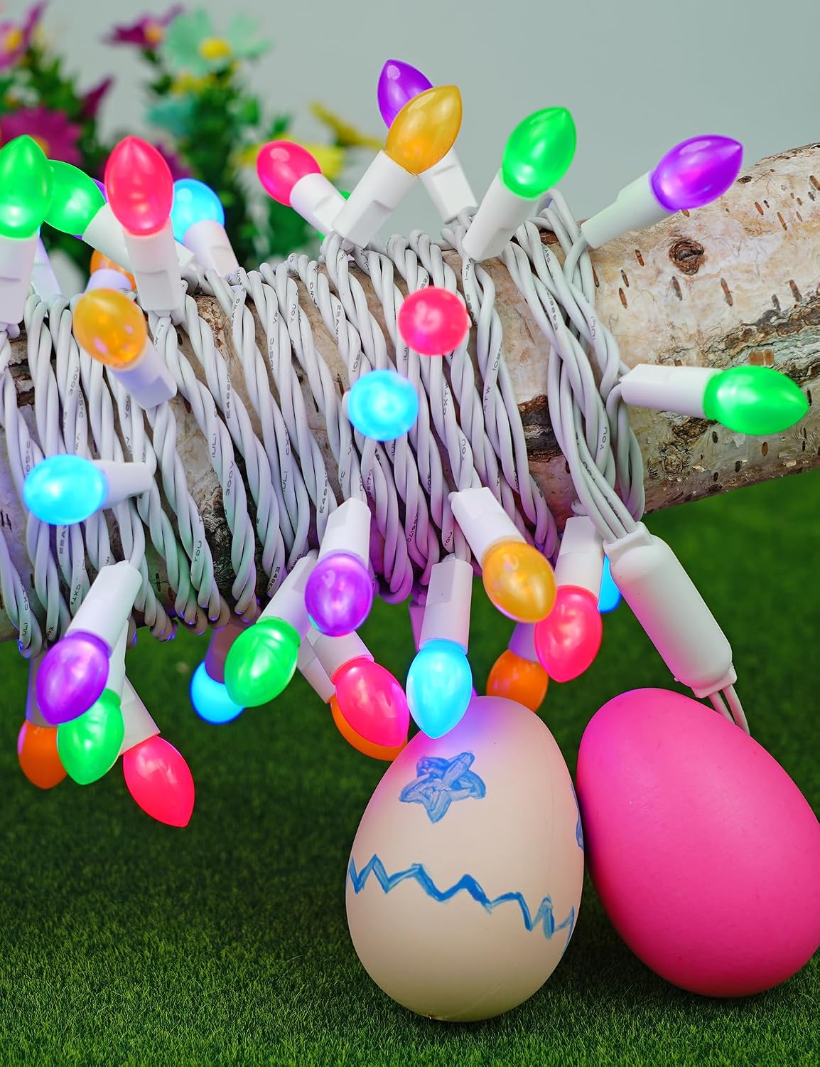 BOHON Easter Lights String 50 LED Multi Color Christmas Lights, White Wire