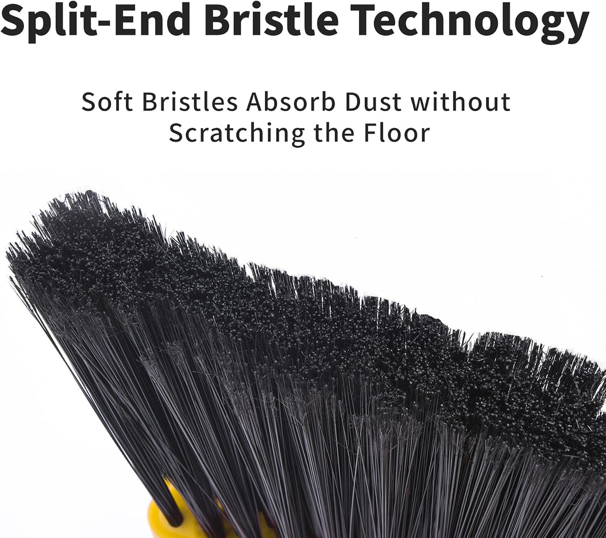 Broom and Dustpan Set for Home, 51" Long Handle Standing Pan Black Yellow