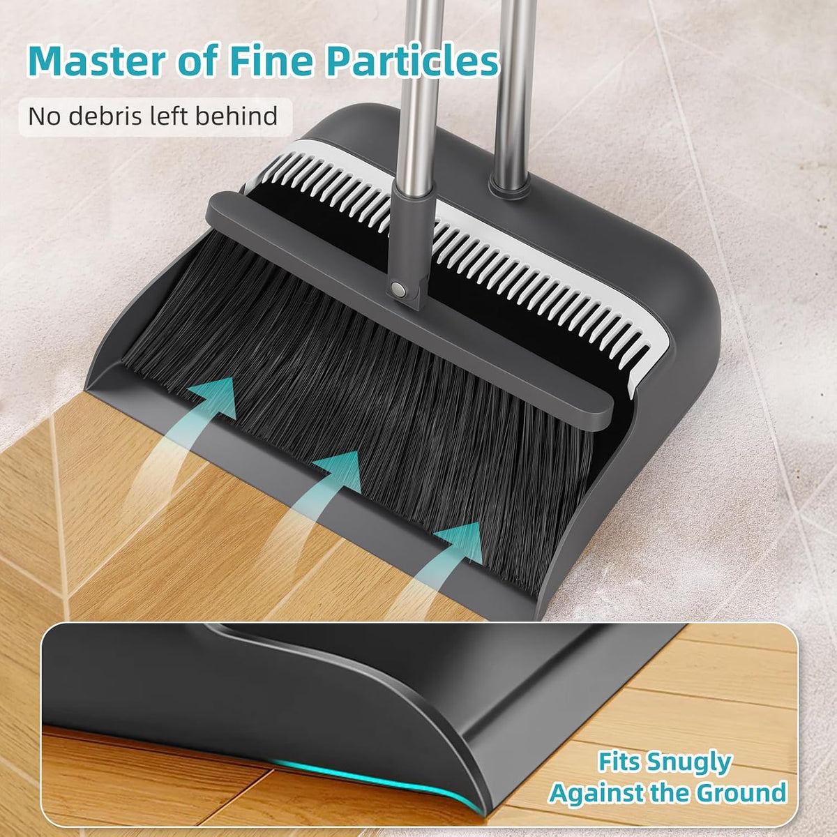 MOPALL Broom with Dustpan Combo Set with 53" Long Handle Inc 2 Broom Heads
