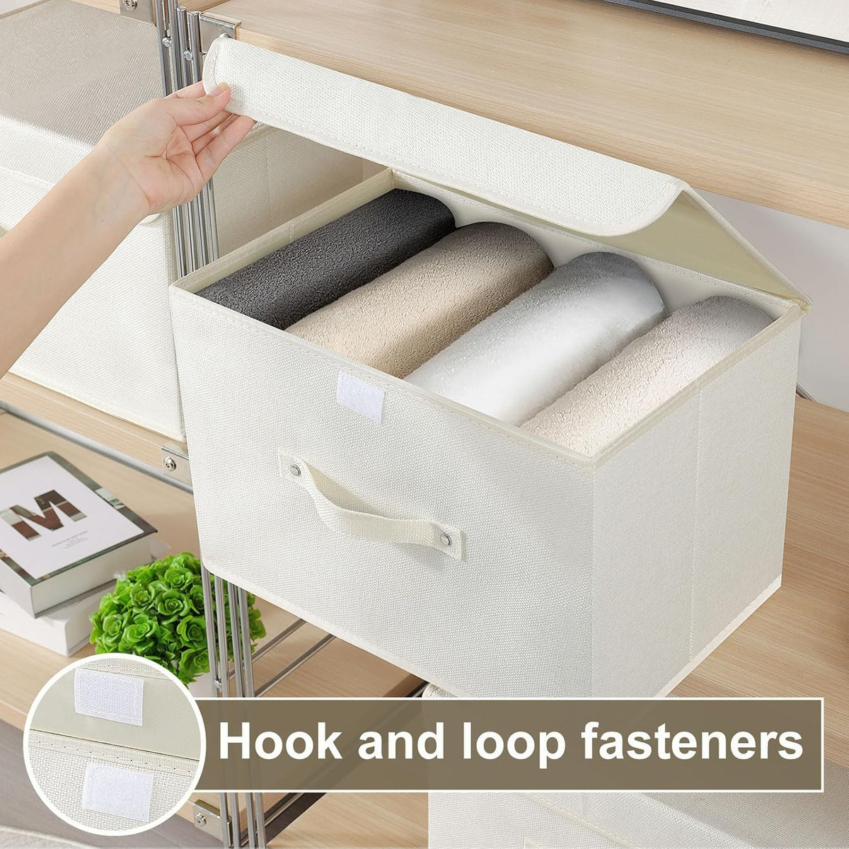 Cloth Storage Baskets with Handles,Beige 15x9.8x9.8in,1 Pack