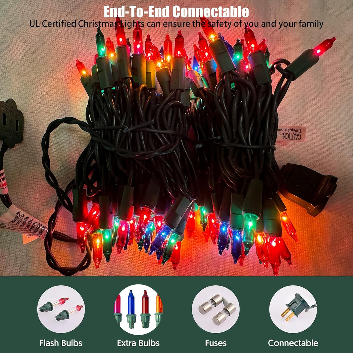 HISHINY Christmas Lights 100 Count Multicolor Christmas Tree String Lights with Green Wire for Outdoor Indoor Christmas Decorations Wedding Decorations Valentines Day Decor,UL Certified (32feet)