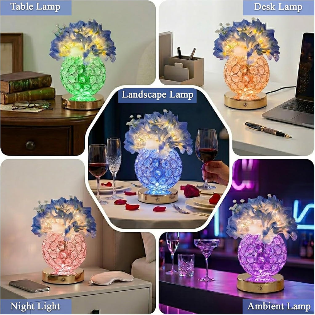 Flower Table Lamp, 16 Color Changing Hydrangea Crystal Night Light with Remote, Touch Dimming Artificial Flower Light, Romantic Flower Decoration Gifts for Girl Women Mom (Blue-Hydrangea)