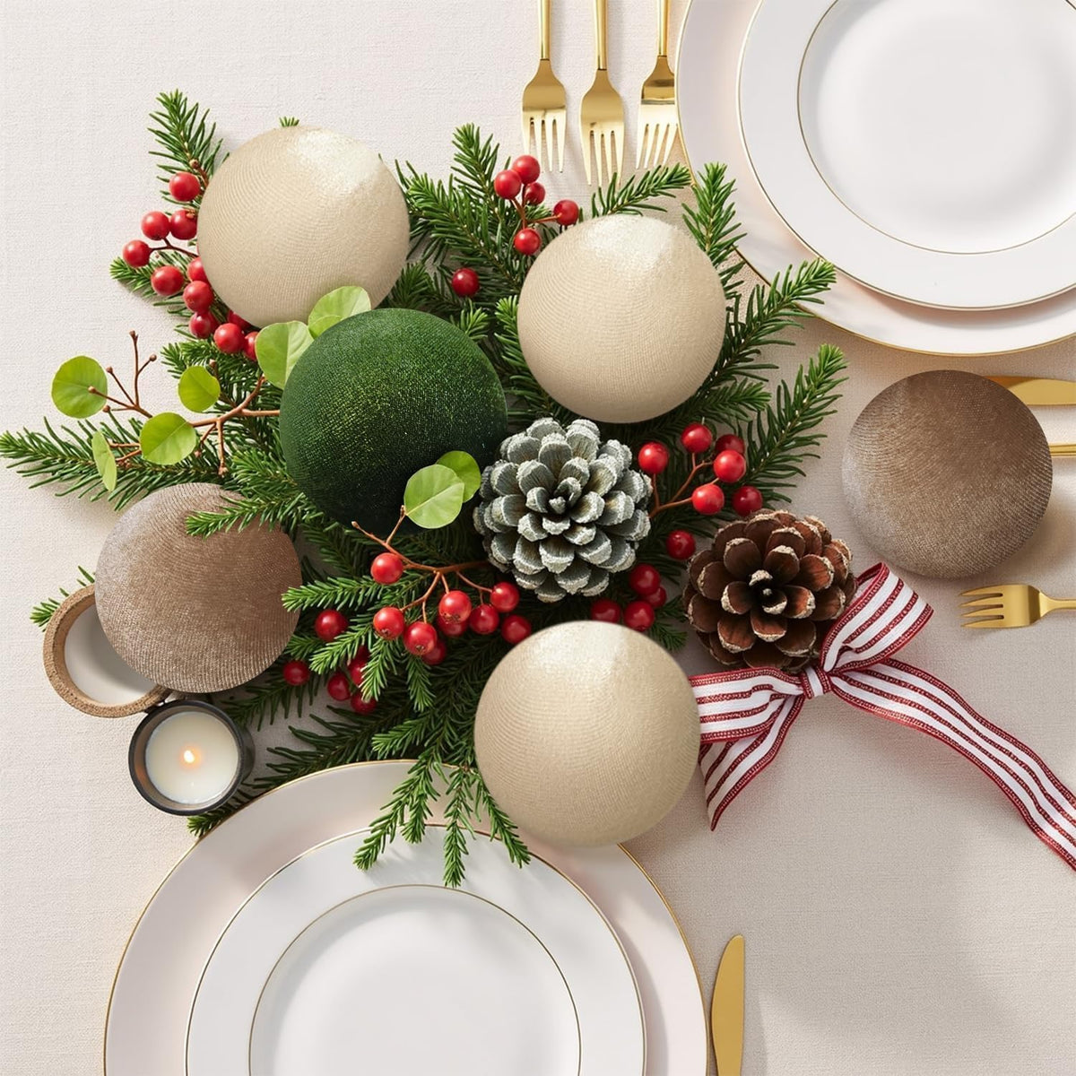 15Pcs 3.15" Large Green and Brown Velvet Balls Ornaments for Christmas Tree