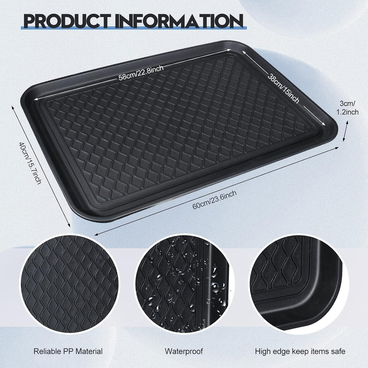 6 Pcs PET Boot Tray Waterproof Shoe Mat Tray,24 x 16 x 1.2 inch,Black