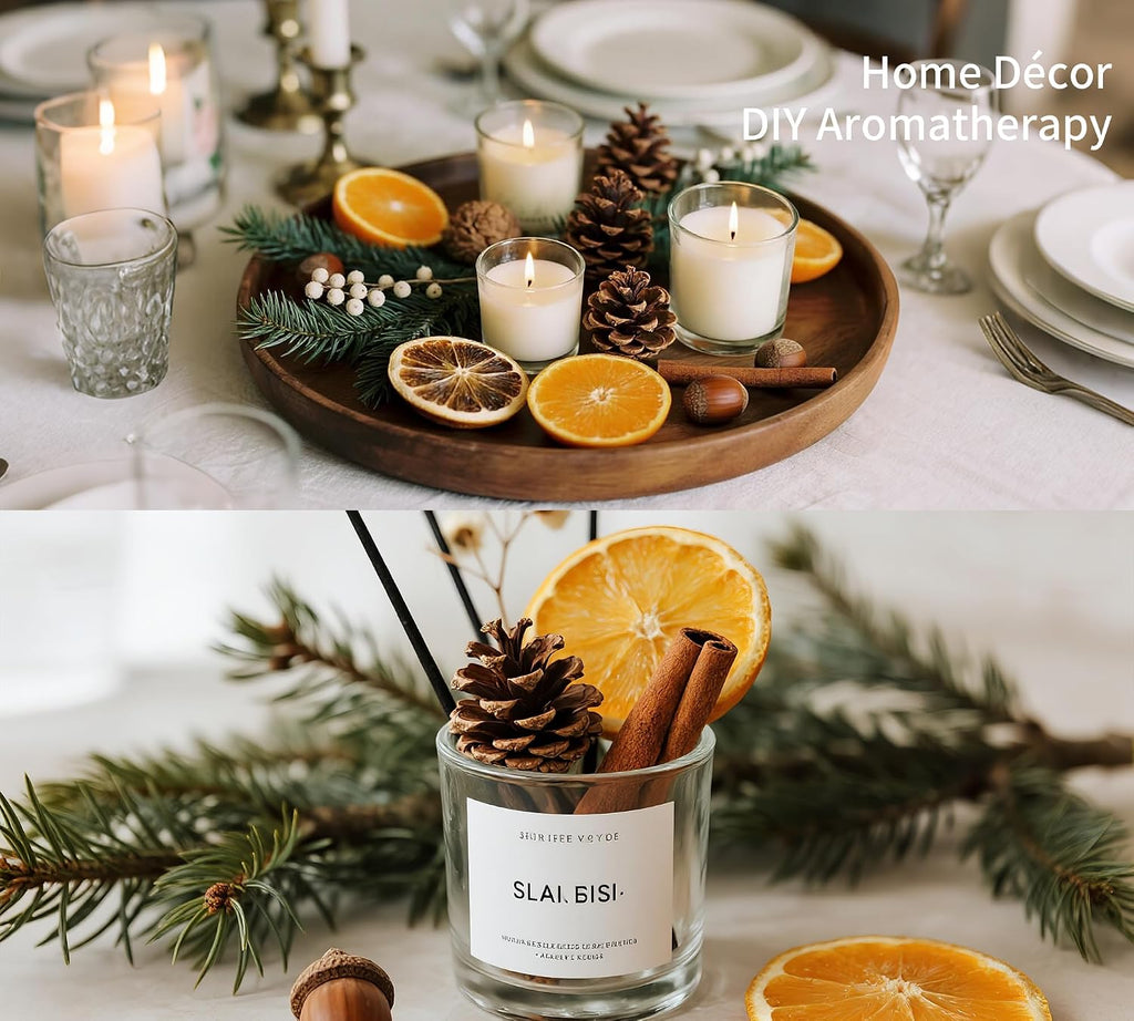 DIY Natural Dried Flower Kit - Bulk Dried Plants, Pine Cones, Scented Lemon Slices, Cinnamon Sticks Wood Roses & Mini Pinecones for Home Décor, Christmas Decoration (Orange - B)