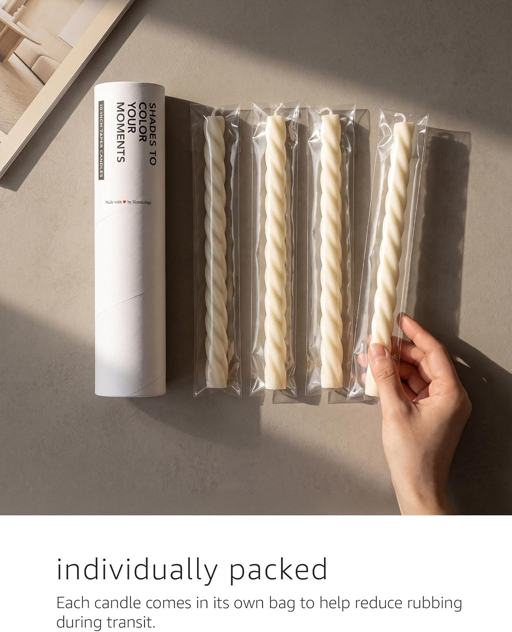 10" Candle Sticks, Twisted Taper Candles, Ivory, 4-Pack, Unscented