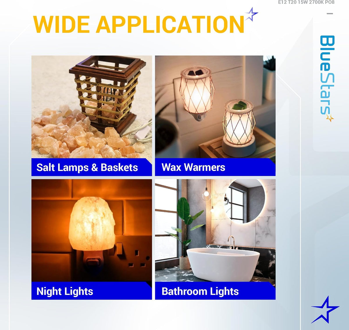 BlueStars E12 T20 Himalayan Salt Lamp Bulb 120V 15W 2700K Warm White