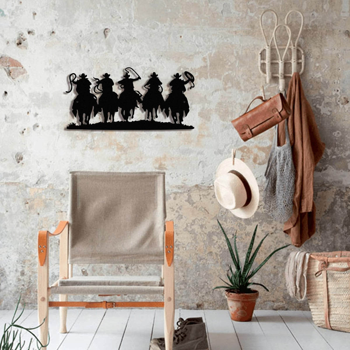 Black Metal Cowboy Wall Art, 3D Western Decor for Living Room, Rustic