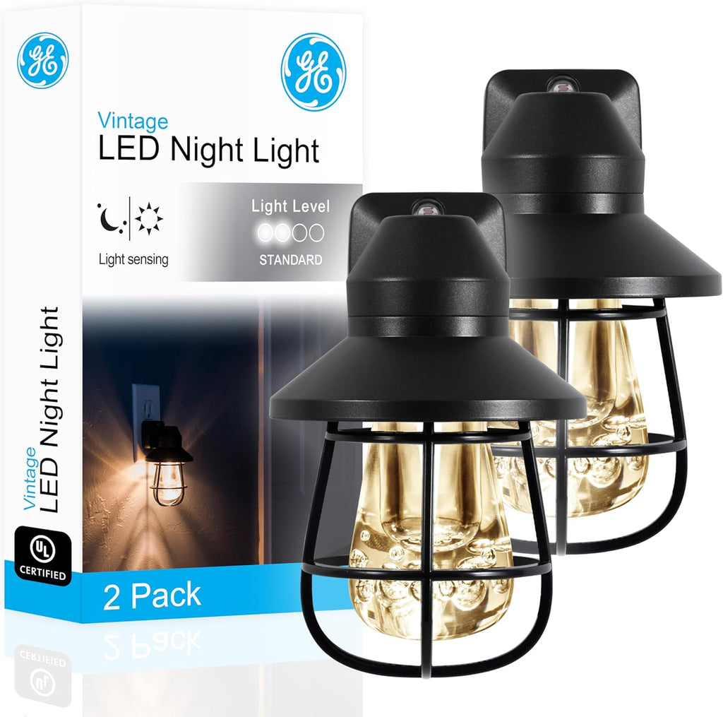 GE Vintage Night Lights Plug Into Wall, Auto Dusk to Dawn Sensor, 2 Pack