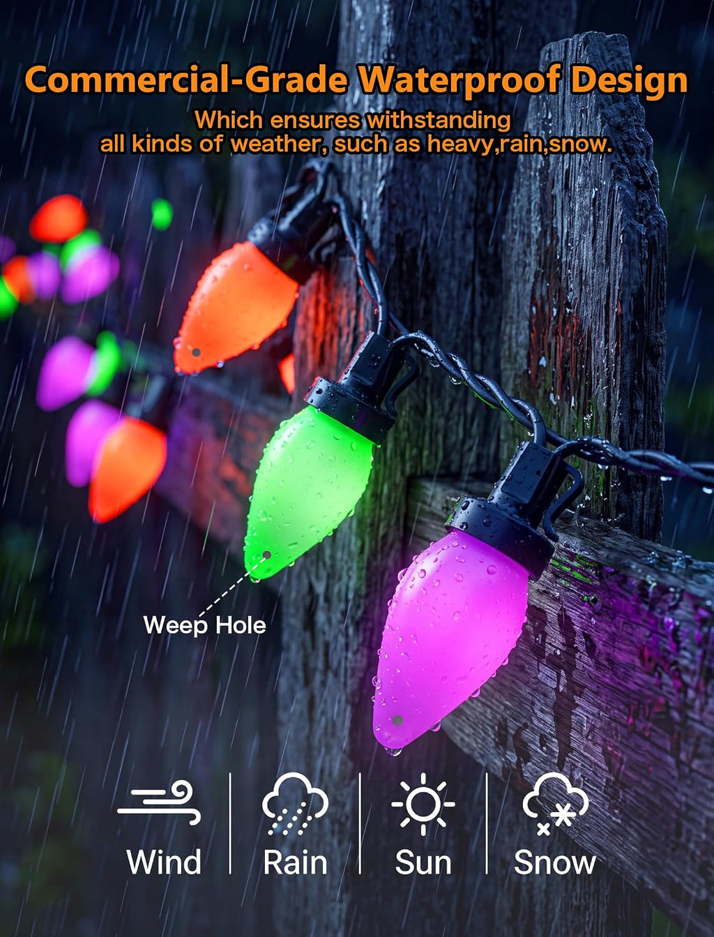 26FT Halloween C7 LED String Lights, 50 Orange Green Purple Opaque Lights