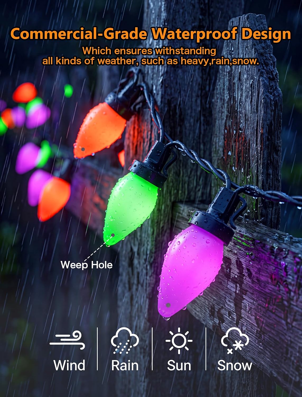 26FT Halloween C7 LED String Lights, 50 Orange Green Purple Opaque Lights