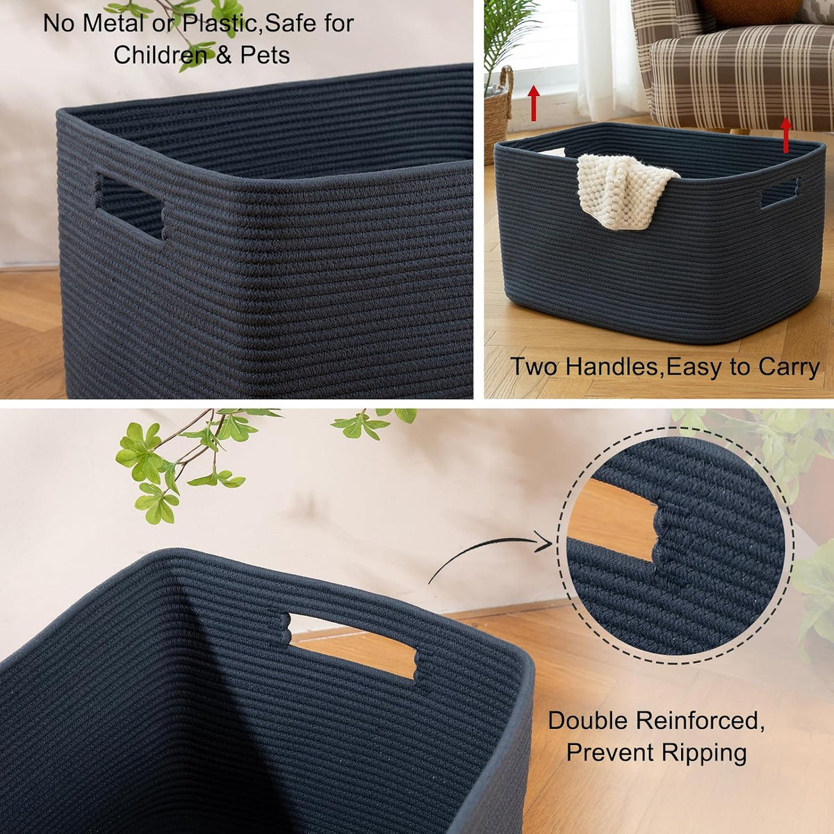 OIAHOMY 118L XXXLarge Rope Storage Basket, Oversized Blanket Basket Blue