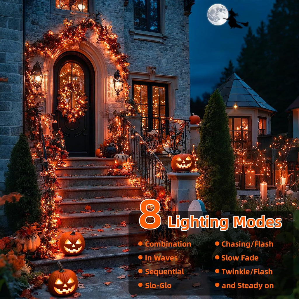 66Ft 200LED Orange Christmas Tree Lights Halloween Light Plug in