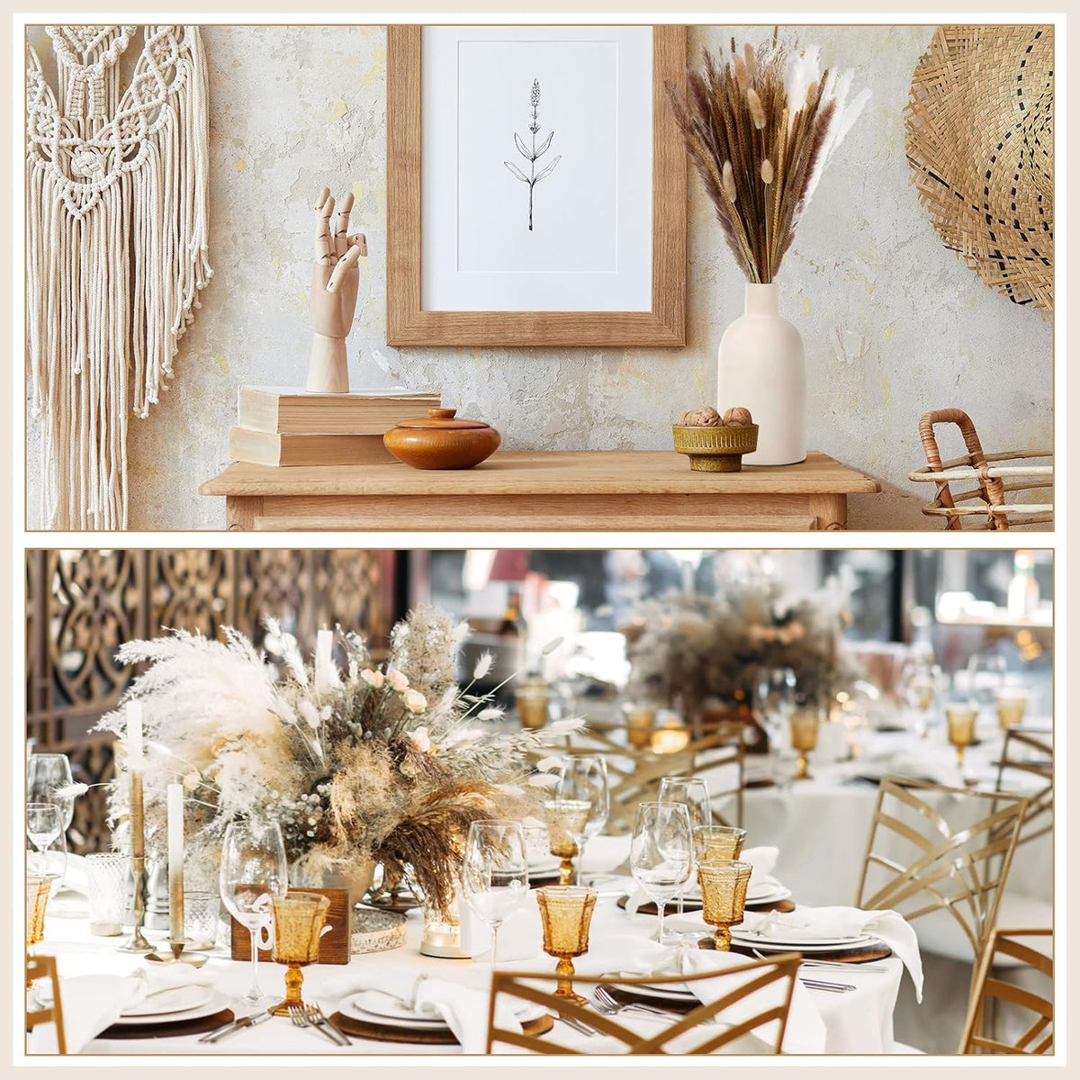 Treela 360 Pcs Pampas Grass Dried Flowers, 17 Inch Bunny Tails, Goldenrod